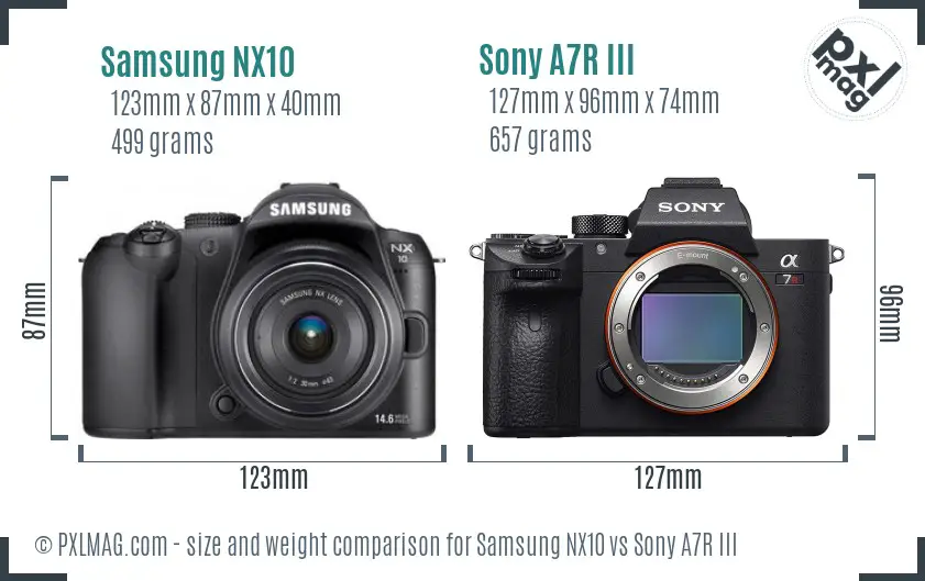 Samsung NX10 vs Sony A7R III size comparison
