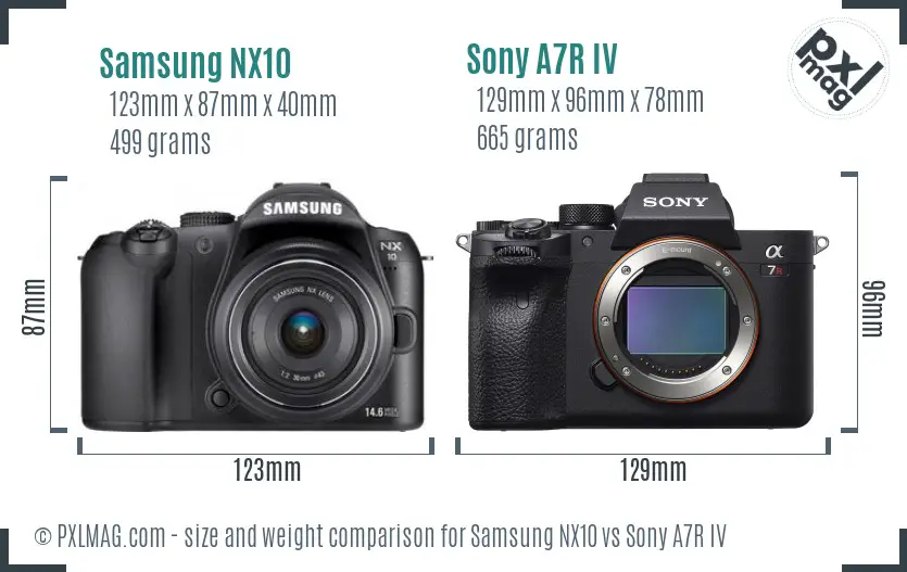 Samsung NX10 vs Sony A7R IV size comparison