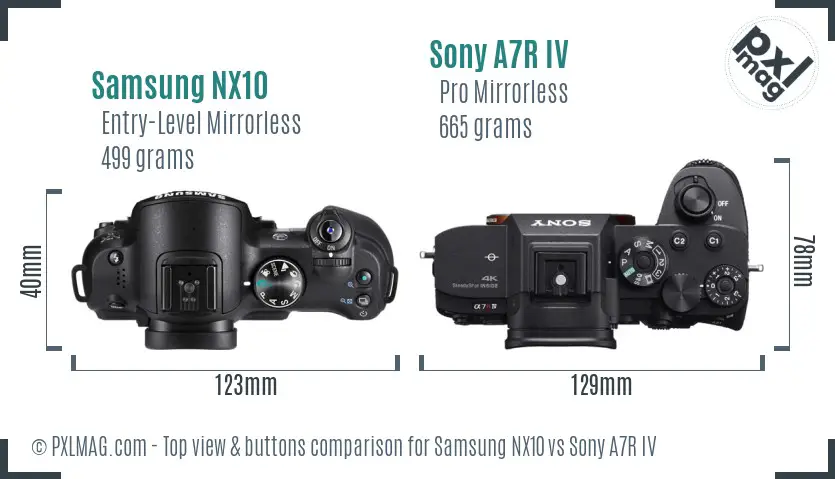 Samsung NX10 vs Sony A7R IV top view buttons comparison