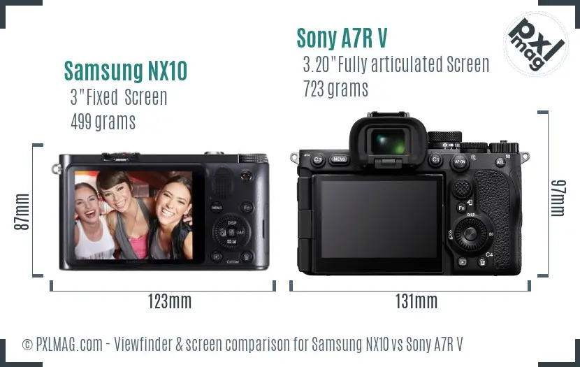 Samsung NX10 vs Sony A7R V Screen and Viewfinder comparison