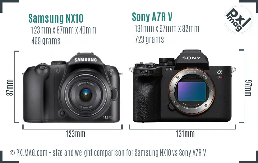 Samsung NX10 vs Sony A7R V size comparison