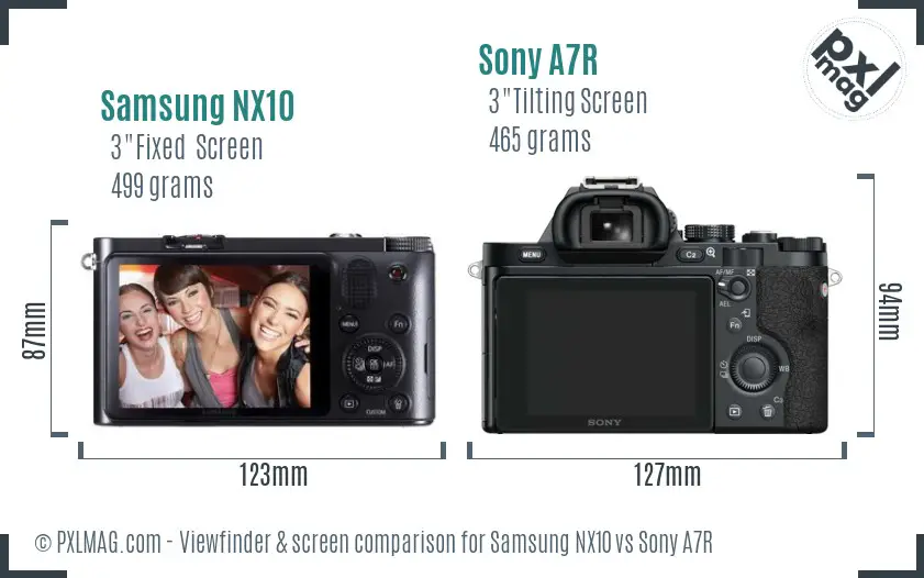 Samsung NX10 vs Sony A7R Screen and Viewfinder comparison