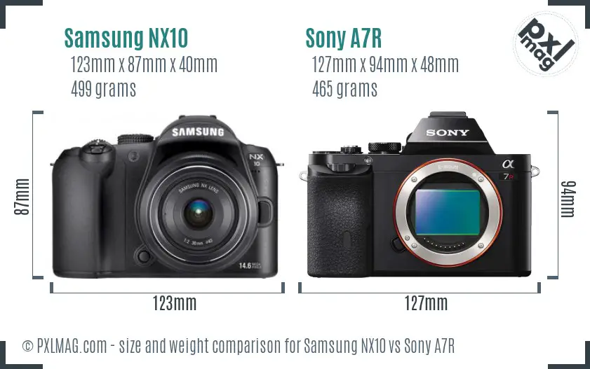 Samsung NX10 vs Sony A7R size comparison
