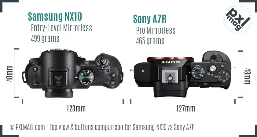Samsung NX10 vs Sony A7R top view buttons comparison