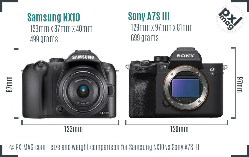 Samsung NX10 vs Sony A7S III size comparison