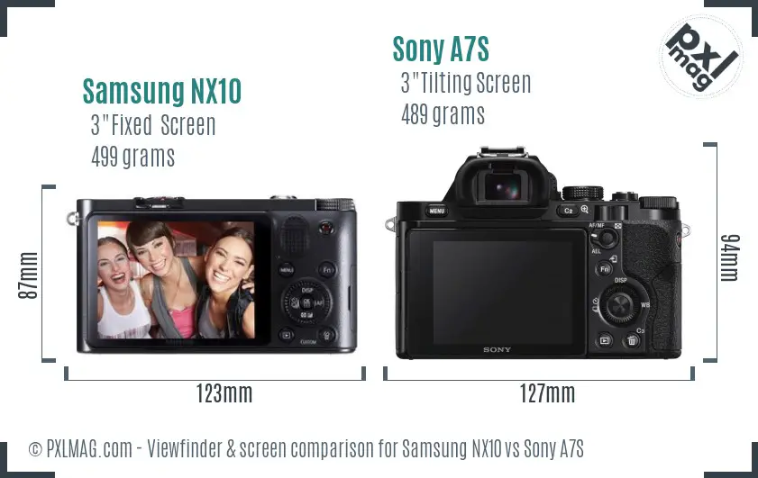 Samsung NX10 vs Sony A7S Screen and Viewfinder comparison