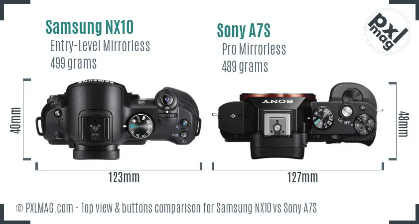Samsung NX10 vs Sony A7S top view buttons comparison