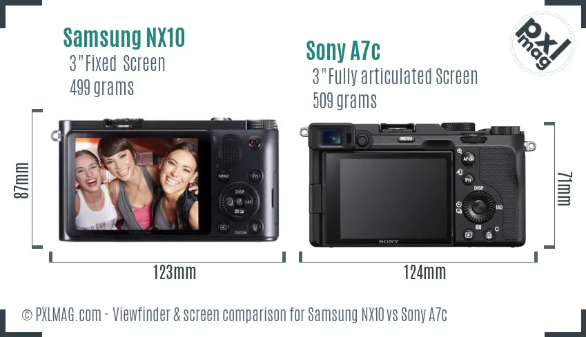 Samsung NX10 vs Sony A7c Screen and Viewfinder comparison