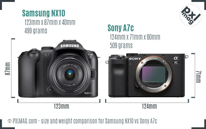 Samsung NX10 vs Sony A7c size comparison