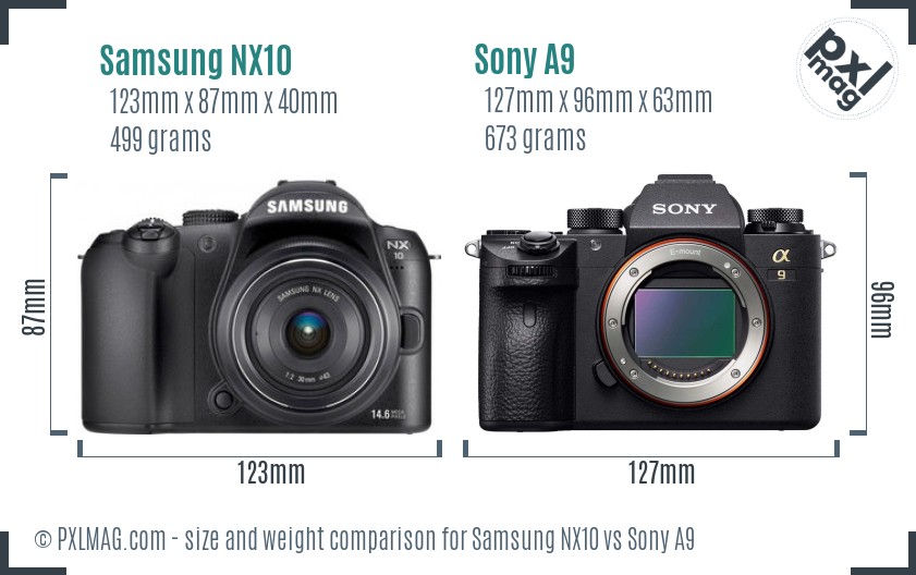 Samsung NX10 vs Sony A9 size comparison