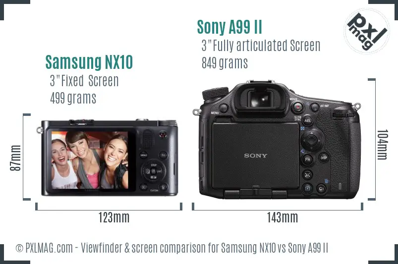 Samsung NX10 vs Sony A99 II Screen and Viewfinder comparison