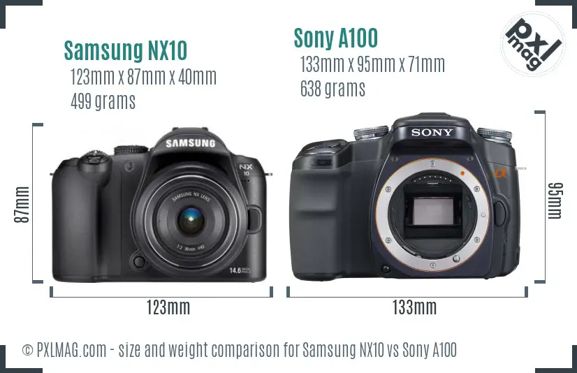 Samsung NX10 vs Sony A100 size comparison