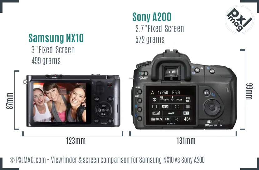 Samsung NX10 vs Sony A200 Screen and Viewfinder comparison