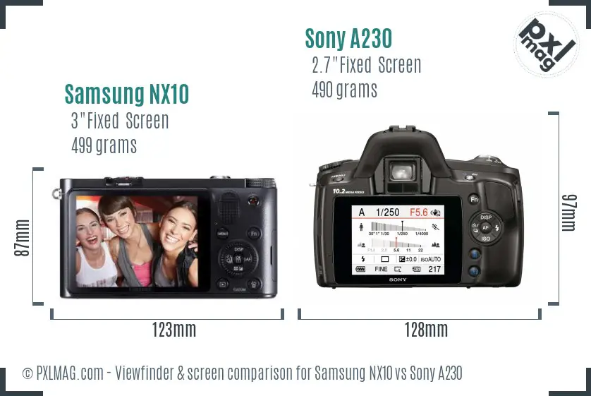 Samsung NX10 vs Sony A230 Screen and Viewfinder comparison
