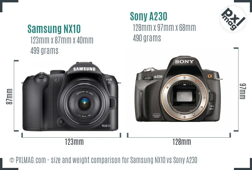 Samsung NX10 vs Sony A230 size comparison