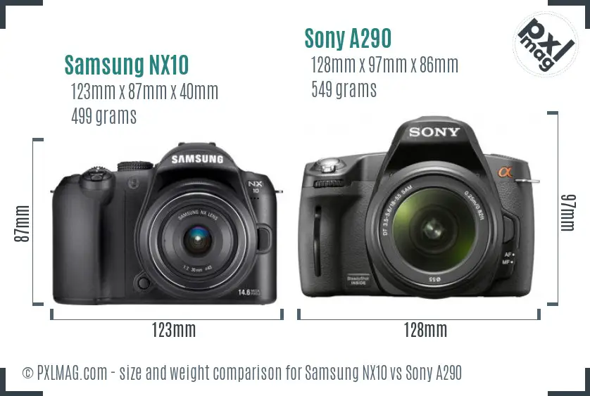 Samsung NX10 vs Sony A290 size comparison