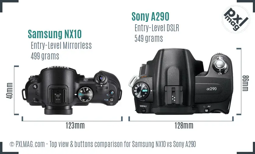 Samsung NX10 vs Sony A290 top view buttons comparison