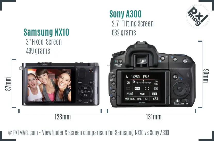 Samsung NX10 vs Sony A300 Screen and Viewfinder comparison