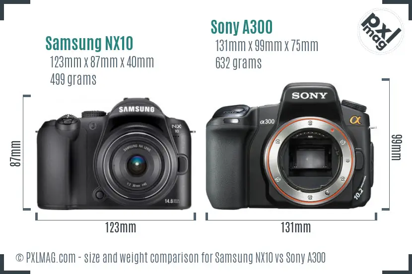 Samsung NX10 vs Sony A300 size comparison