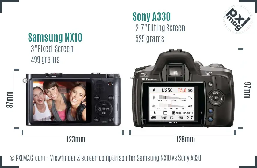 Samsung NX10 vs Sony A330 Screen and Viewfinder comparison