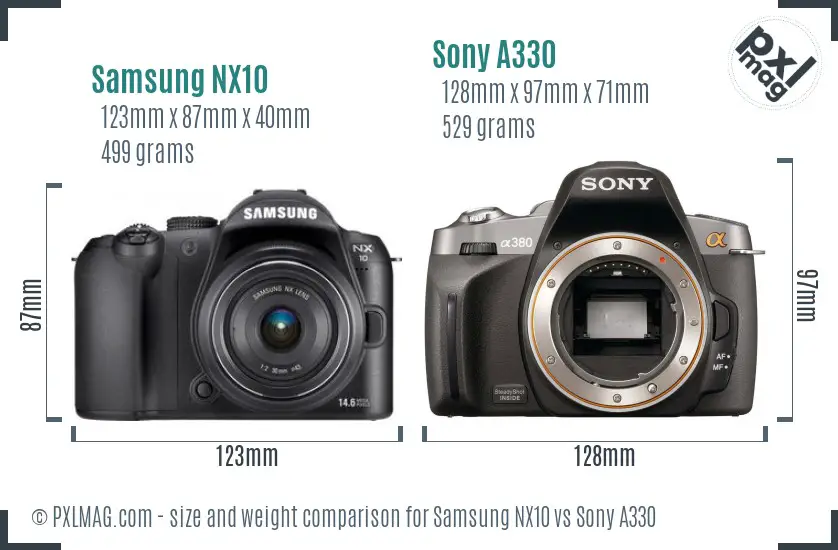 Samsung NX10 vs Sony A330 size comparison