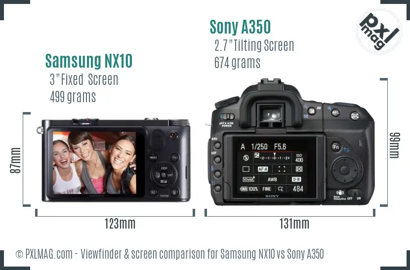 Samsung NX10 vs Sony A350 Screen and Viewfinder comparison