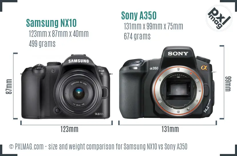 Samsung NX10 vs Sony A350 size comparison