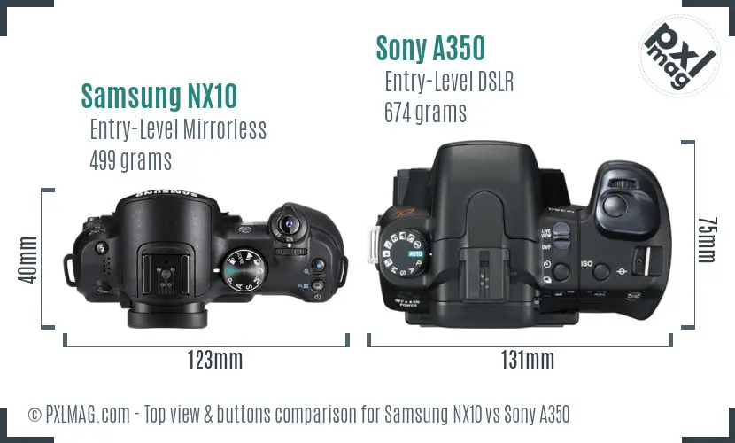 Samsung NX10 vs Sony A350 top view buttons comparison