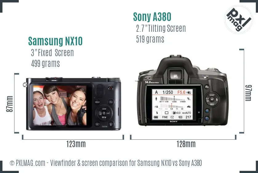 Samsung NX10 vs Sony A380 Screen and Viewfinder comparison