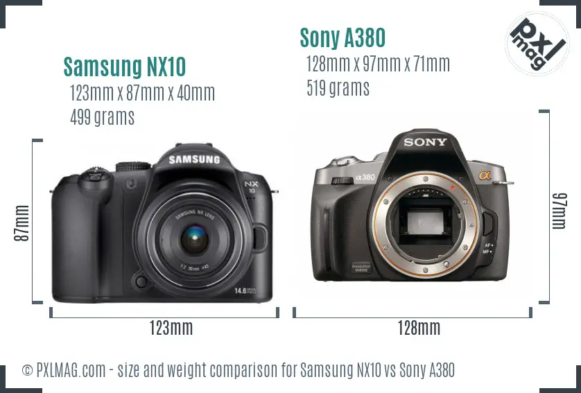 Samsung NX10 vs Sony A380 size comparison