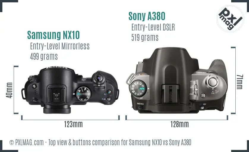 Samsung NX10 vs Sony A380 top view buttons comparison