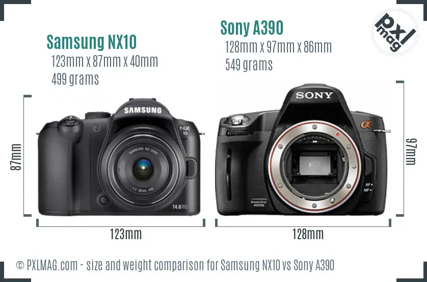 Samsung NX10 vs Sony A390 size comparison