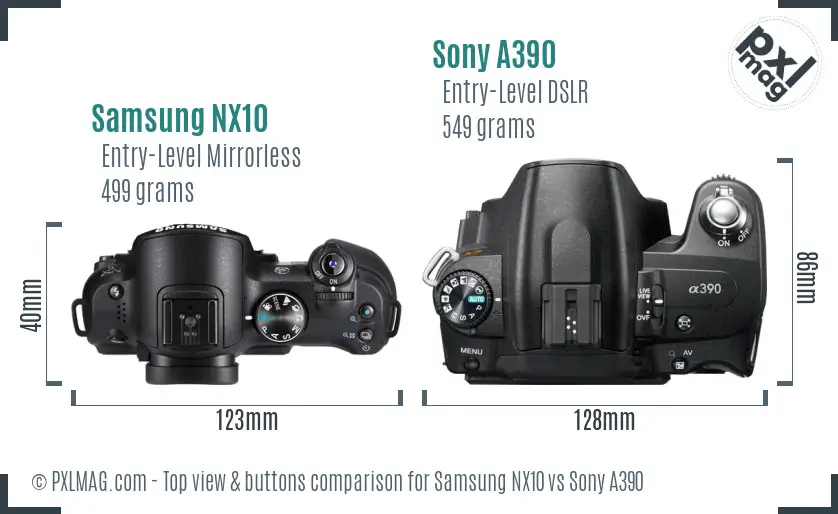 Samsung NX10 vs Sony A390 top view buttons comparison