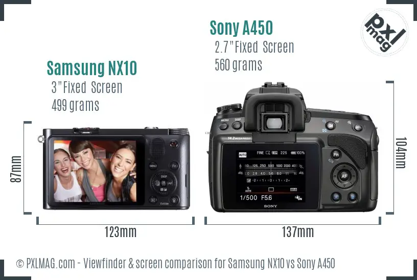 Samsung NX10 vs Sony A450 Screen and Viewfinder comparison