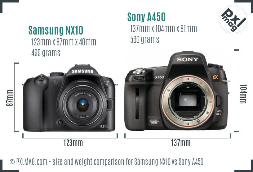 Samsung NX10 vs Sony A450 size comparison