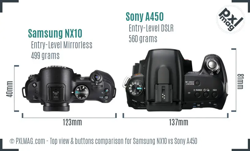 Samsung NX10 vs Sony A450 top view buttons comparison