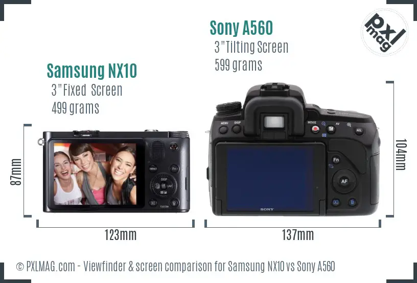 Samsung NX10 vs Sony A560 Screen and Viewfinder comparison