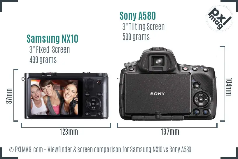 Samsung NX10 vs Sony A580 Screen and Viewfinder comparison