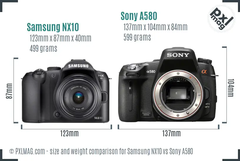 Samsung NX10 vs Sony A580 size comparison