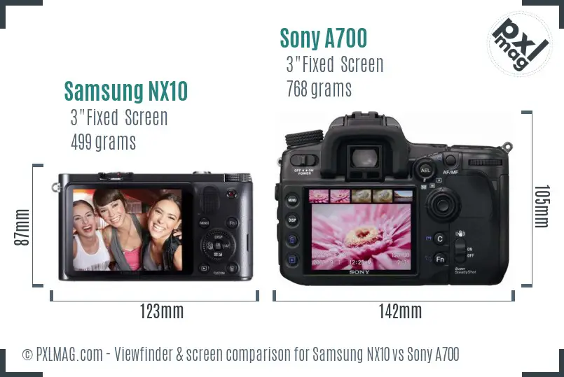 Samsung NX10 vs Sony A700 Screen and Viewfinder comparison