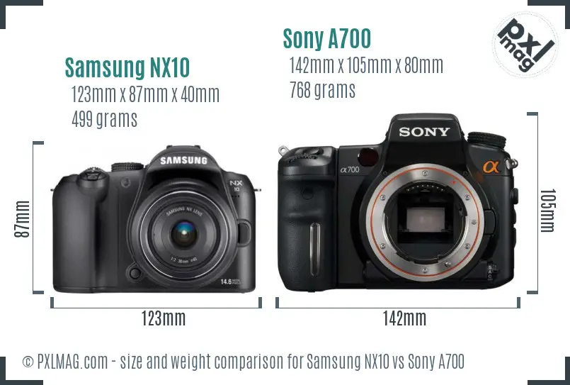 Samsung NX10 vs Sony A700 size comparison