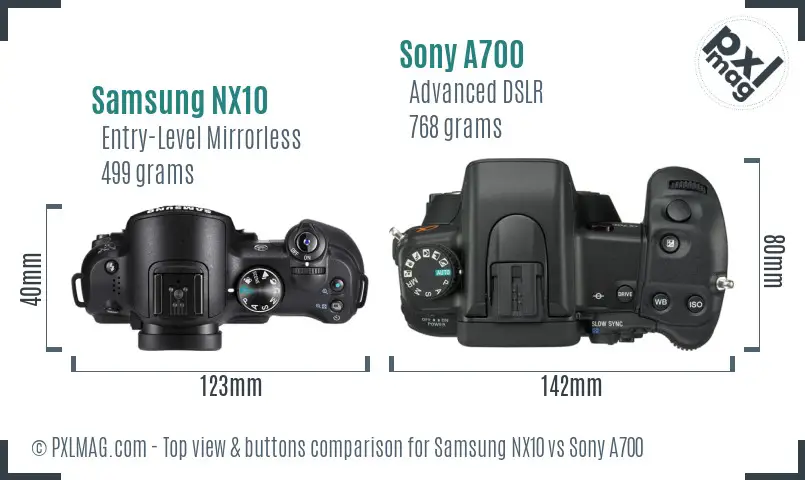 Samsung NX10 vs Sony A700 top view buttons comparison