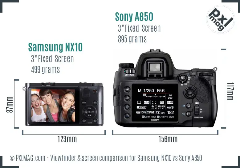 Samsung NX10 vs Sony A850 Screen and Viewfinder comparison