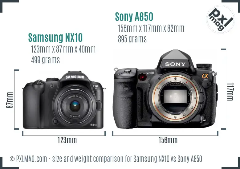 Samsung NX10 vs Sony A850 size comparison