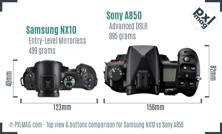 Samsung NX10 vs Sony A850 top view buttons comparison