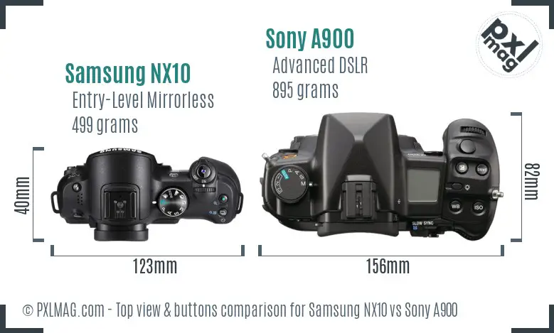 Samsung NX10 vs Sony A900 top view buttons comparison