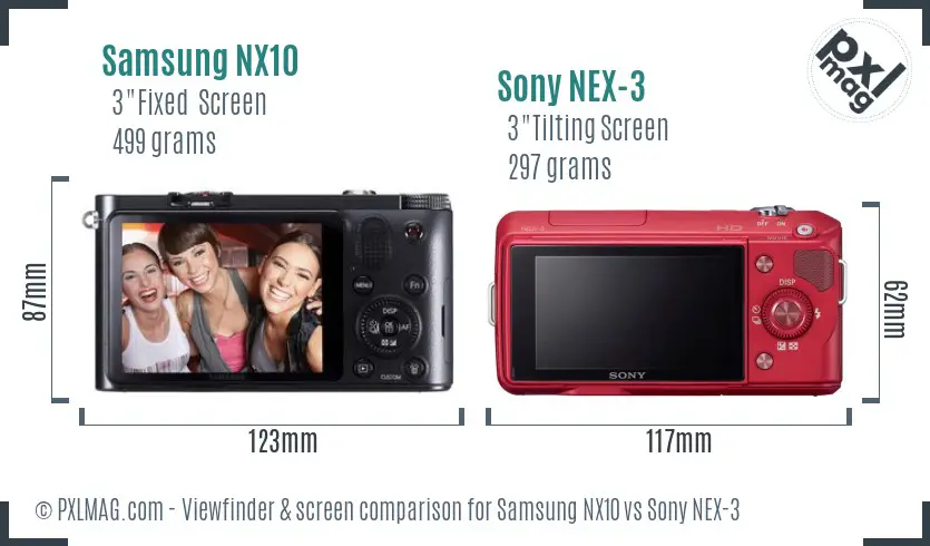 Samsung NX10 vs Sony NEX-3 Screen and Viewfinder comparison