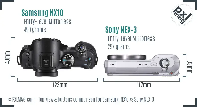 Samsung NX10 vs Sony NEX-3 top view buttons comparison
