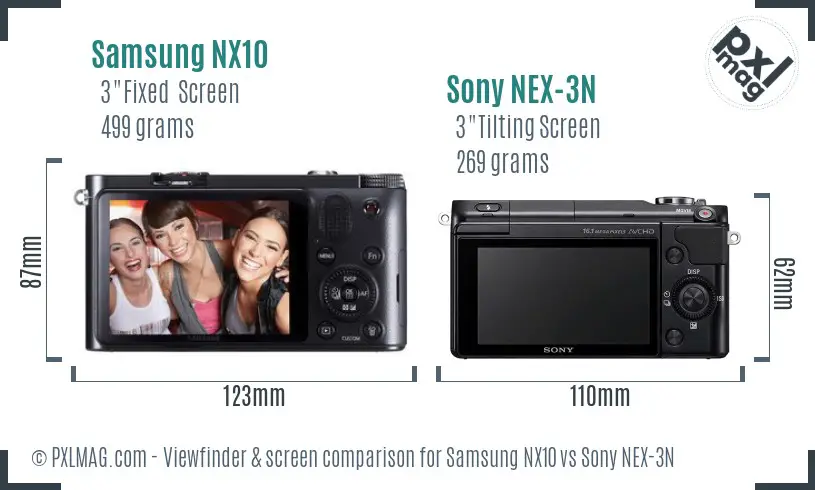 Samsung NX10 vs Sony NEX-3N Screen and Viewfinder comparison