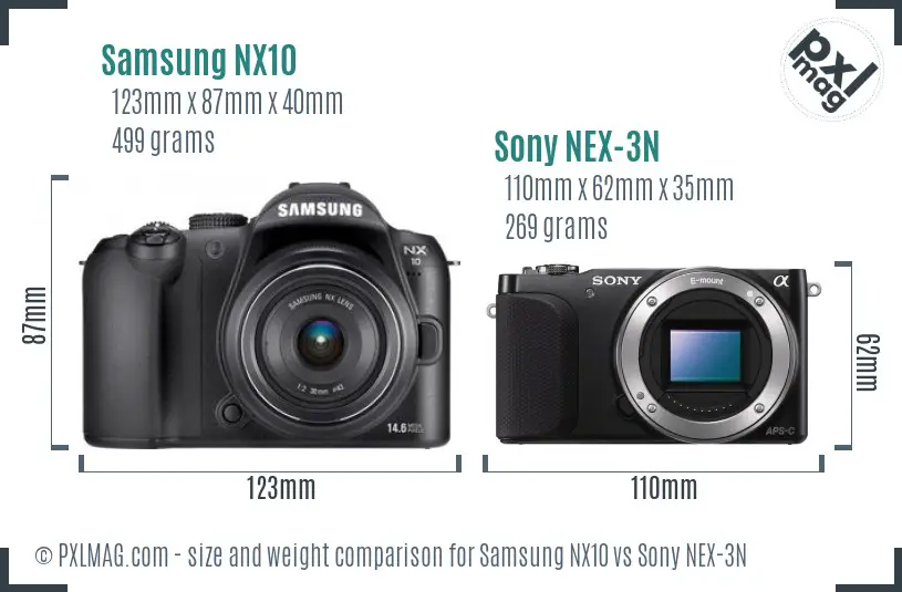 Samsung NX10 vs Sony NEX-3N size comparison